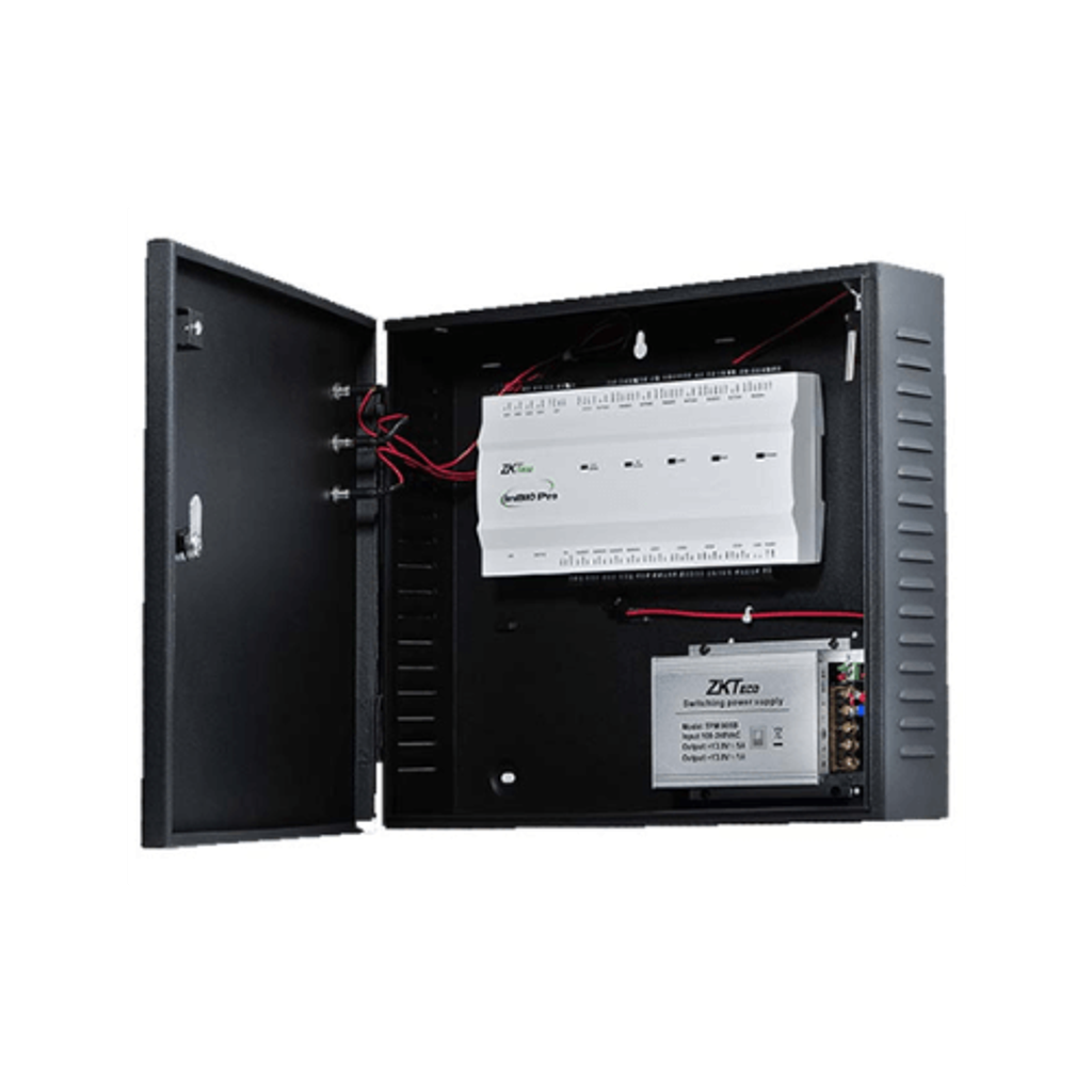 Controlador de acceso biométrico 4 puertas con gabinete, push, verificación inbio460 Pro Package B.
